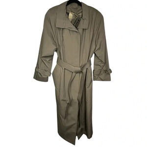 Bryant Park Long Trench Coat Gray Belted, Plaid Lining & Matching Scarf, Size A6